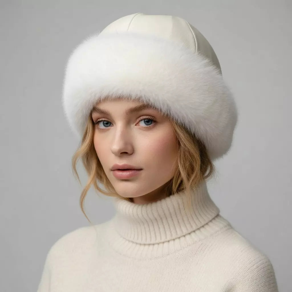 Vermont Winter Natural Rabbit Fur Genuine Leather Docker Cap