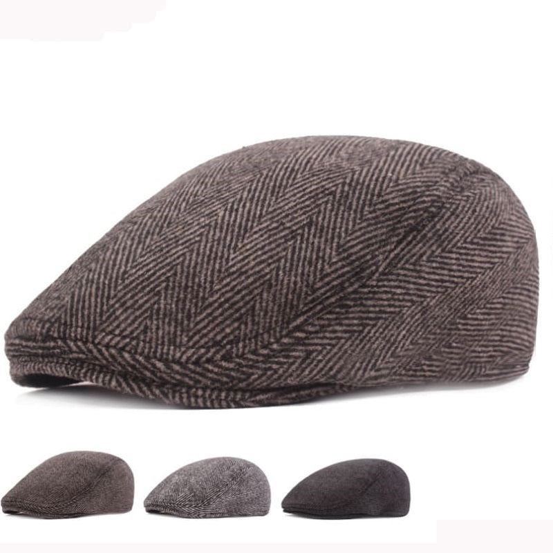 Vintage Herringbone Cotton Flat Cap