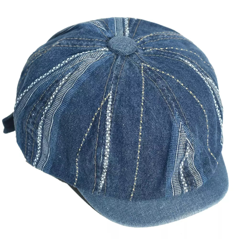 Vintage Striped Denim Newsboy Cap