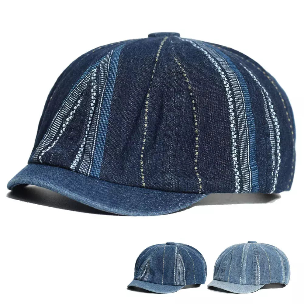Vintage Striped Denim Newsboy Cap