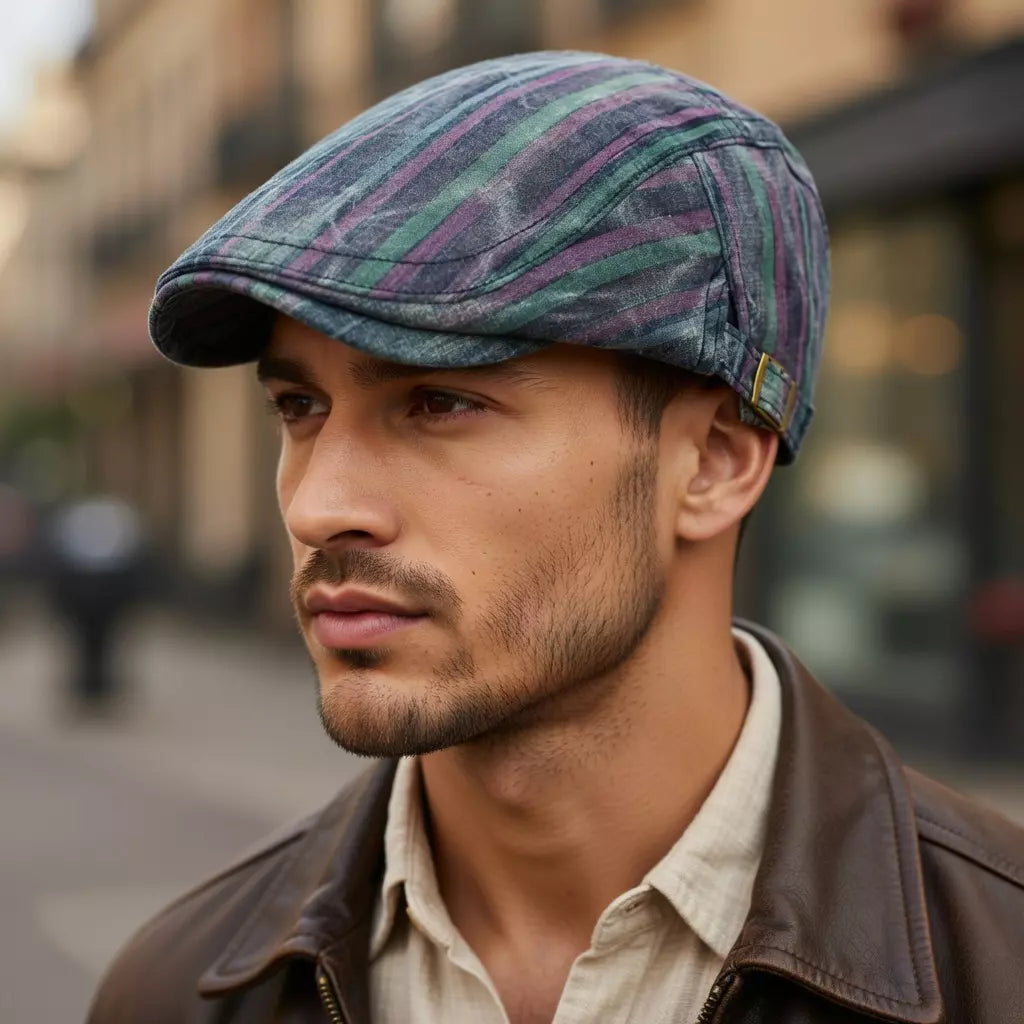 Waterford Distressed Striped Flat Cap