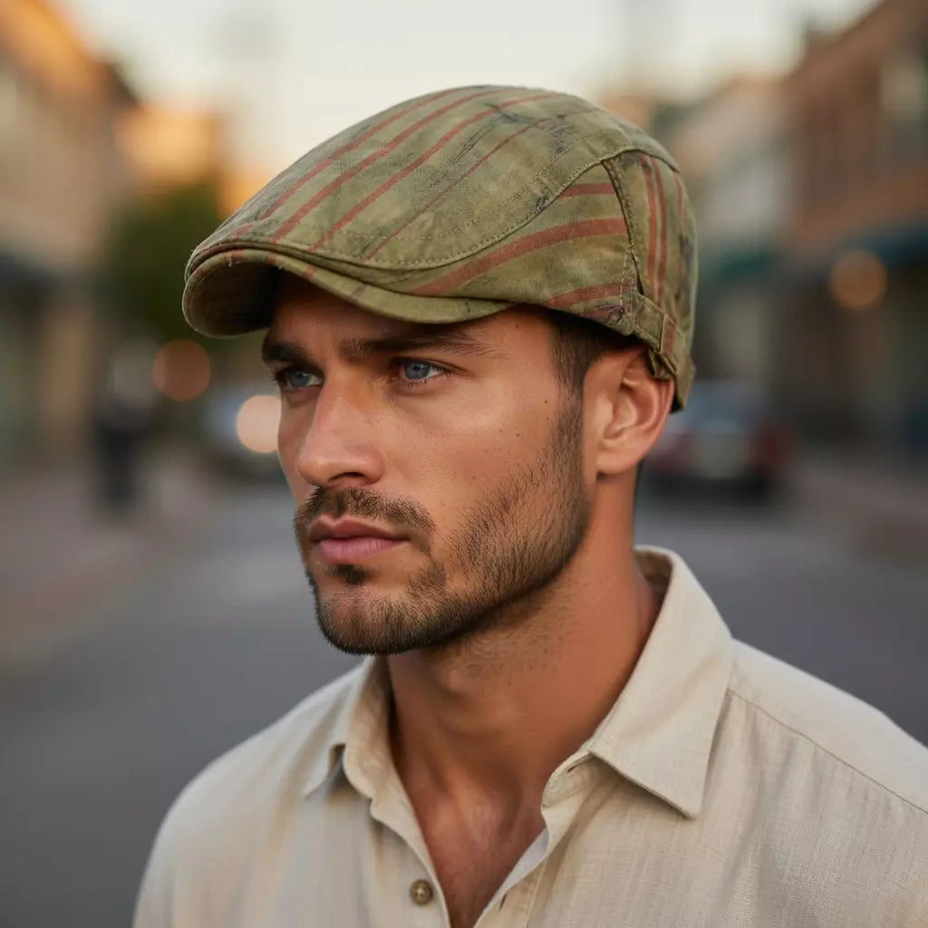 Waterford Distressed Striped Flat Cap