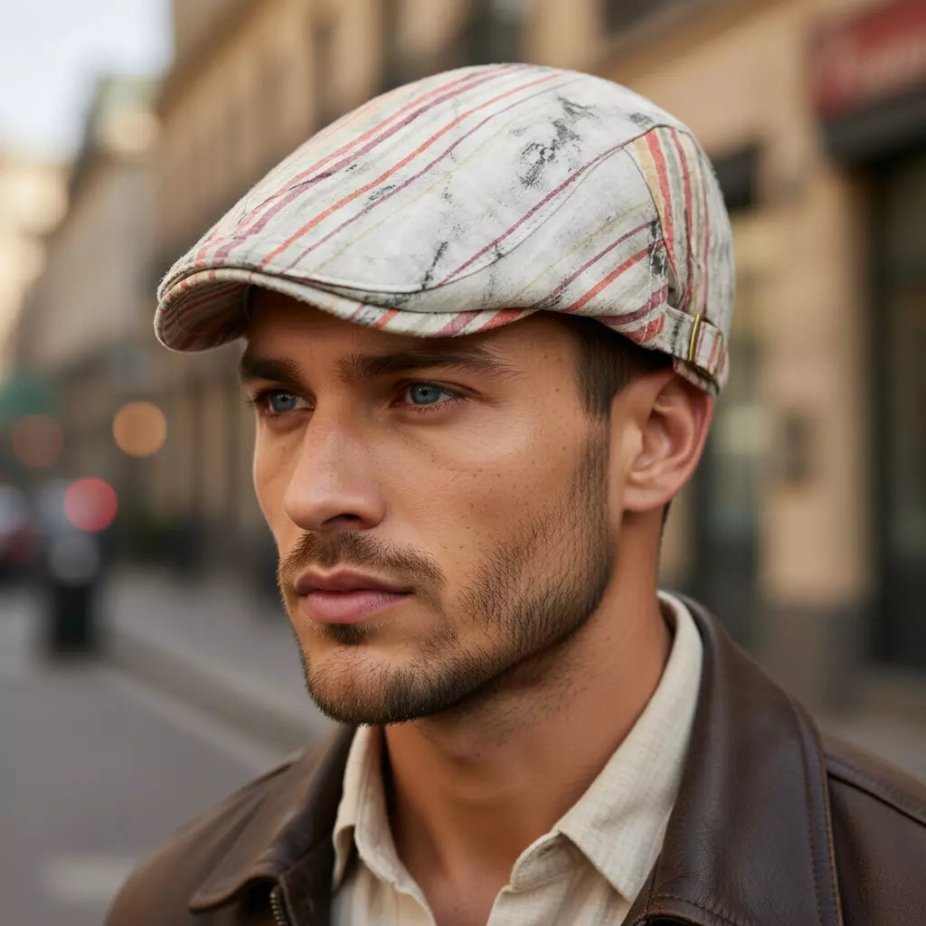 Waterford Distressed Striped Flat Cap