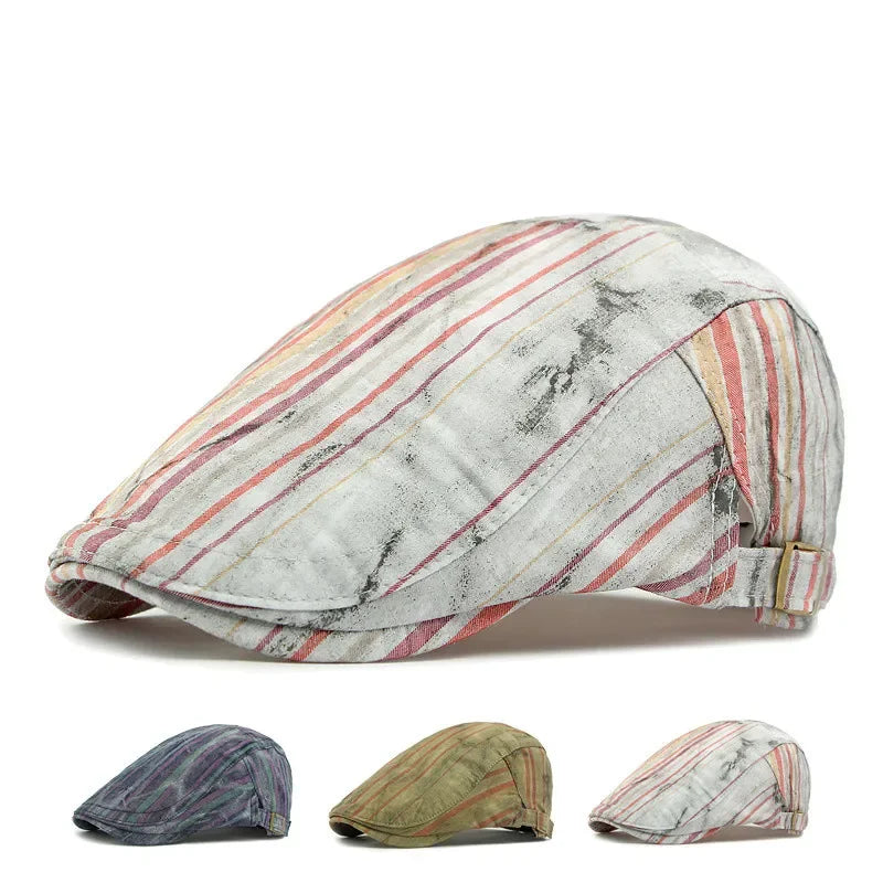 Waterford Distressed Striped Flat Cap