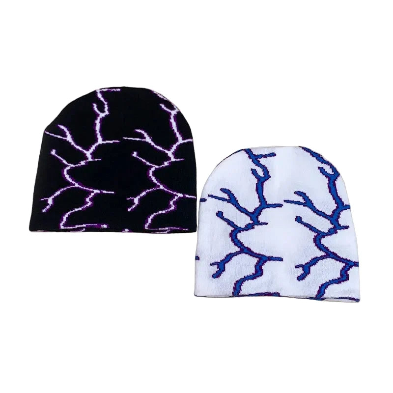 Lightning Print Skully Cotton Beanie