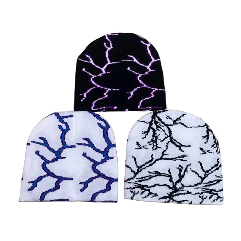 Lightning Print Skully Cotton Beanie