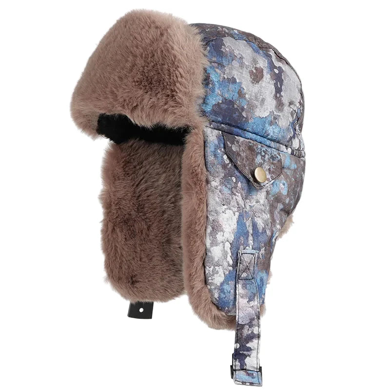 Winter Fur Camouflage Trapper Bomber Hat