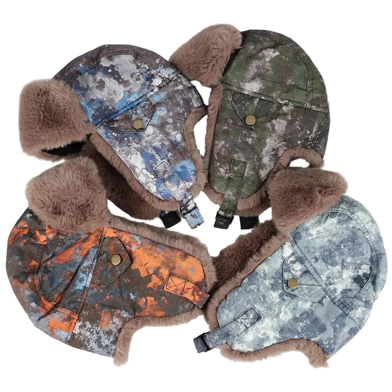 Winter Fur Camouflage Trapper Bomber Hat
