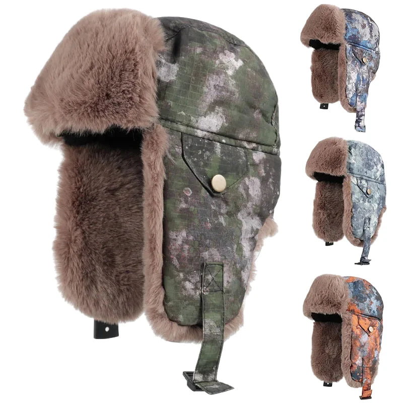Winter Fur Camouflage Trapper Bomber Hat