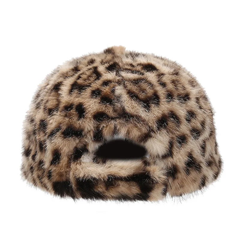 Winter Furry Leopard Print Baseball Cap