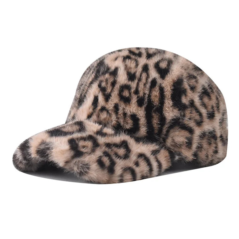Winter Furry Leopard Print Baseball Cap