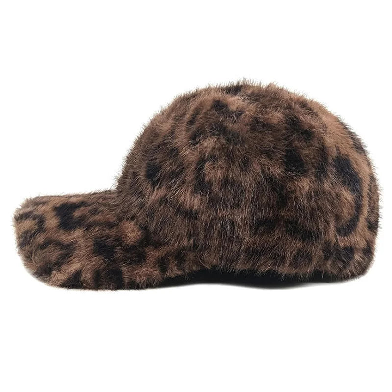 Winter Furry Leopard Print Baseball Cap