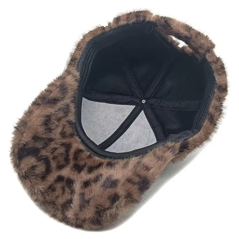 Winter Furry Leopard Print Baseball Cap