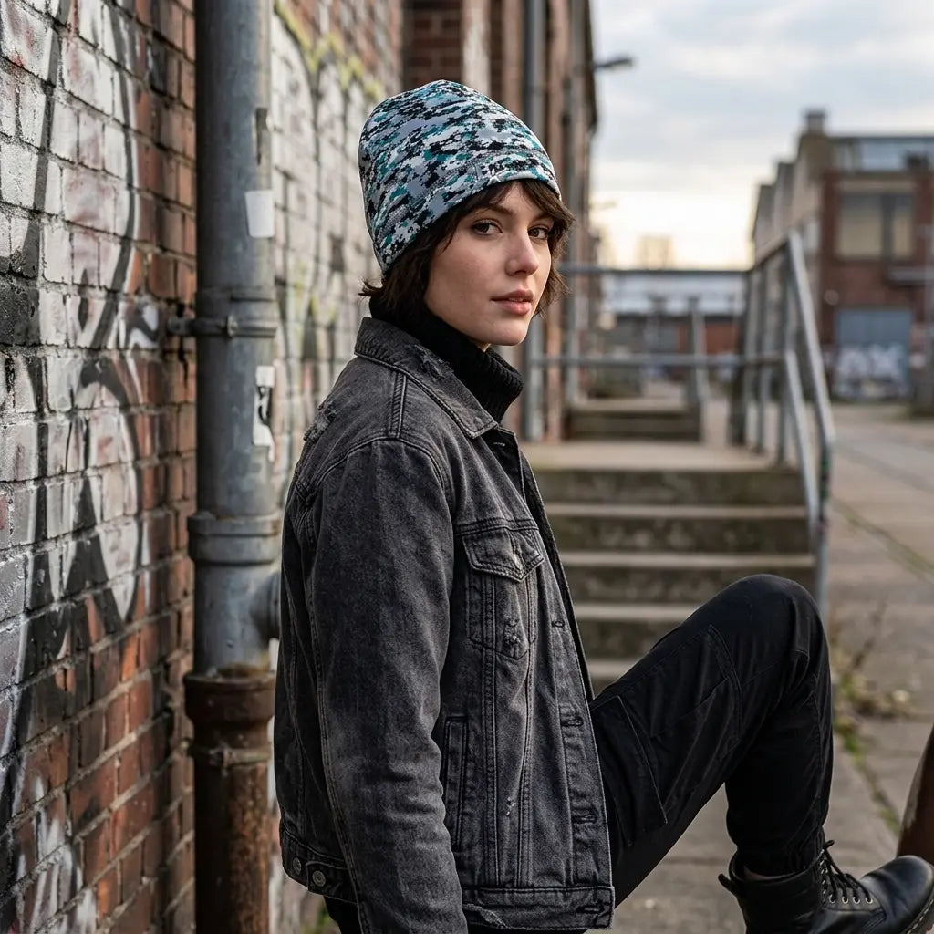 Winter Gray Pixel Camouflage Beanie
