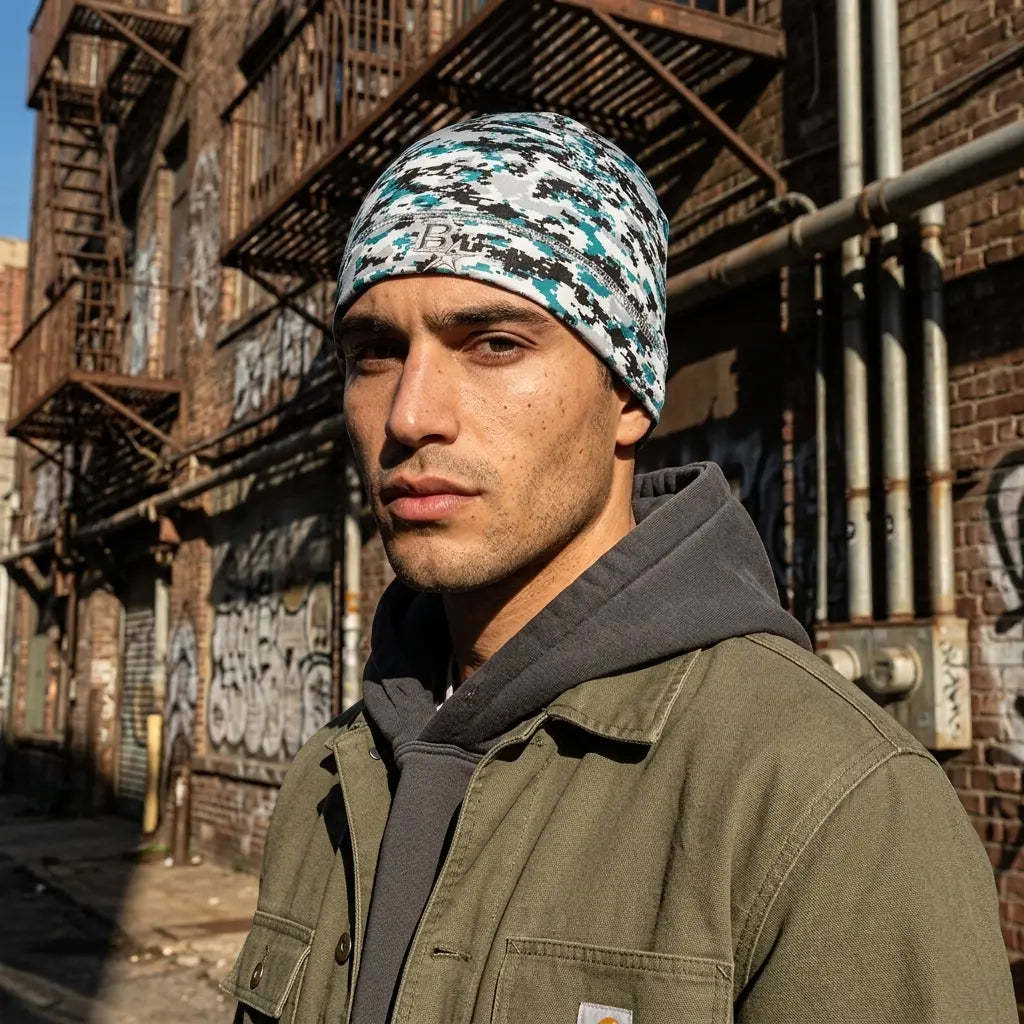 Winter Gray Pixel Camouflage Beanie