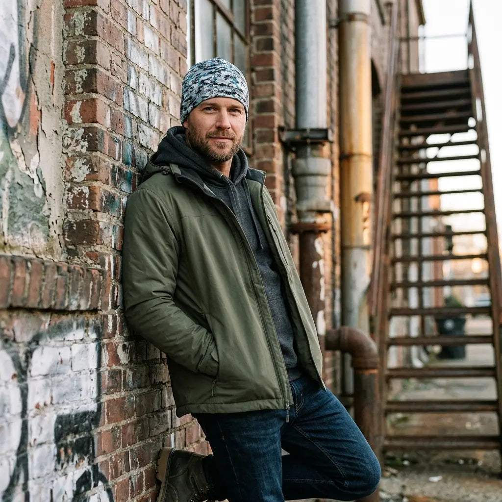 Winter Gray Pixel Camouflage Beanie