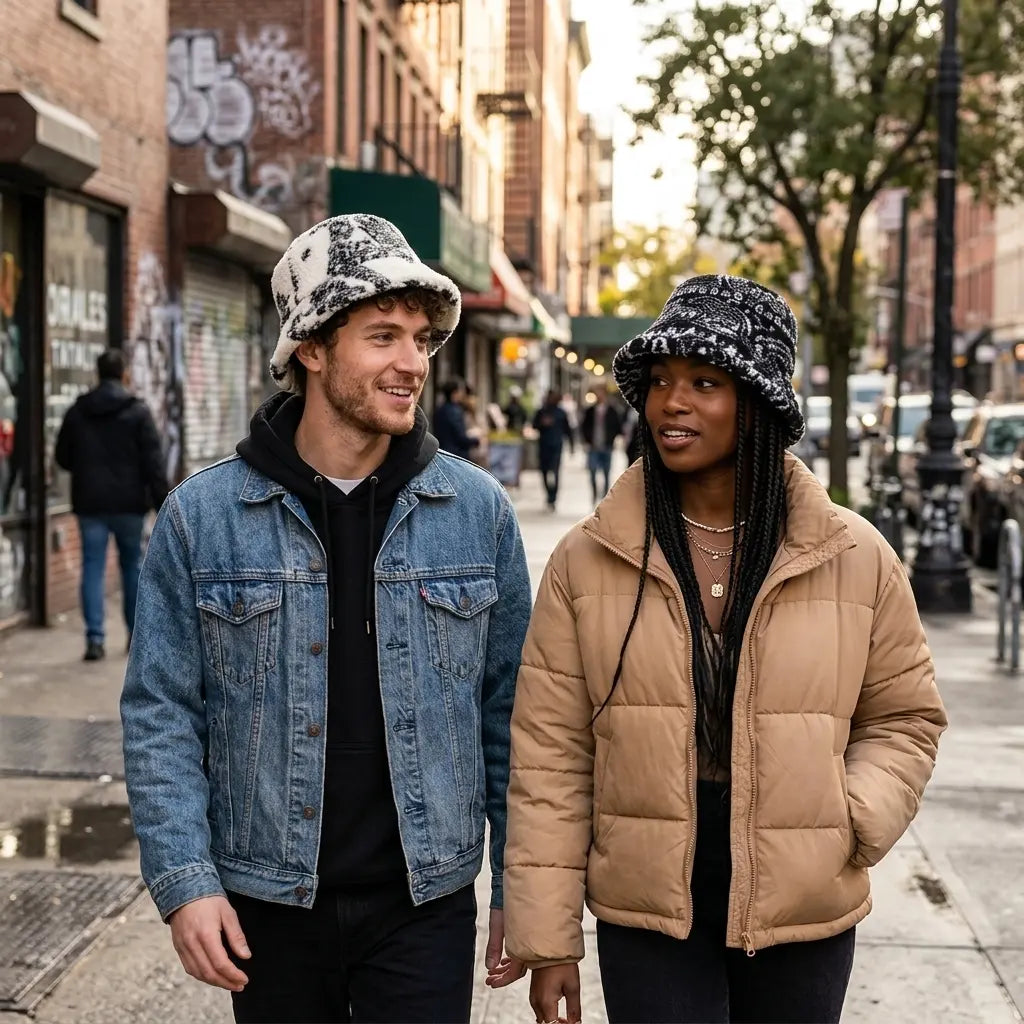 Winter Leaves Fur Bucket Hat