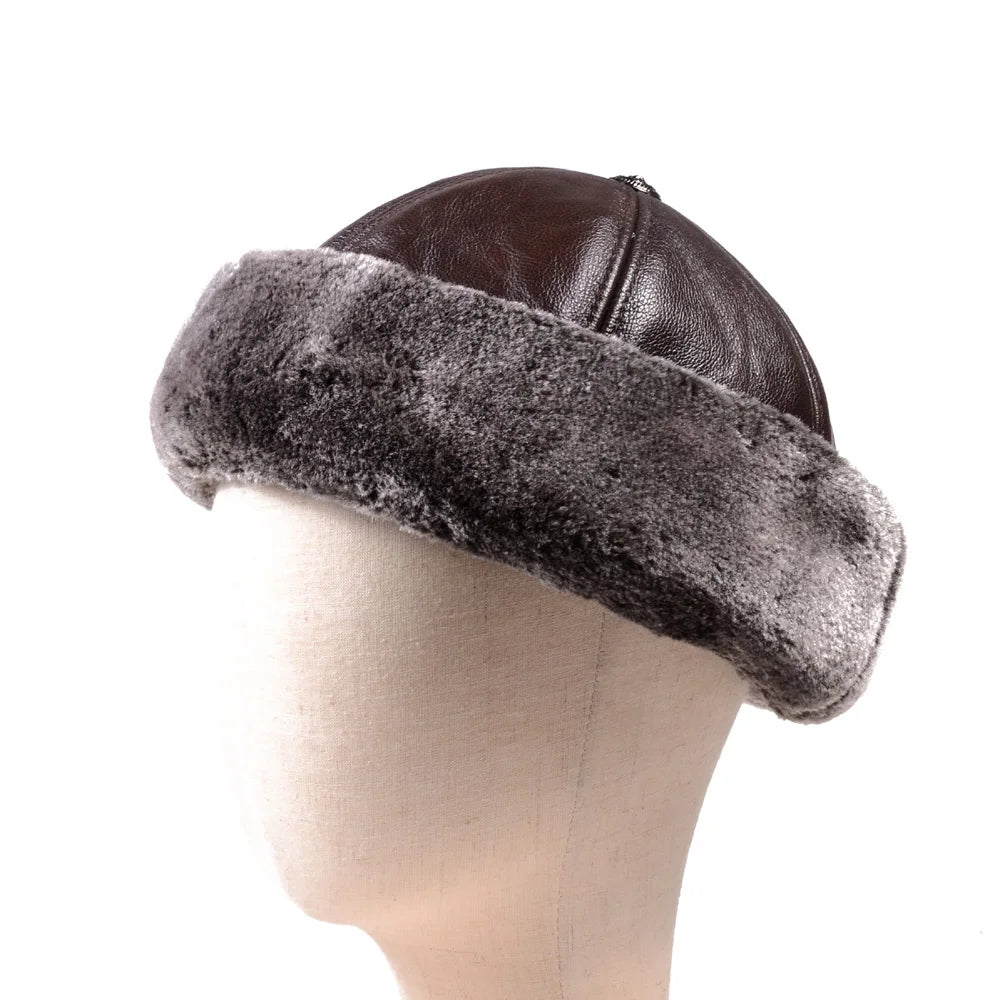 Winter Russian Fur Genuine Leather Docker Cap
