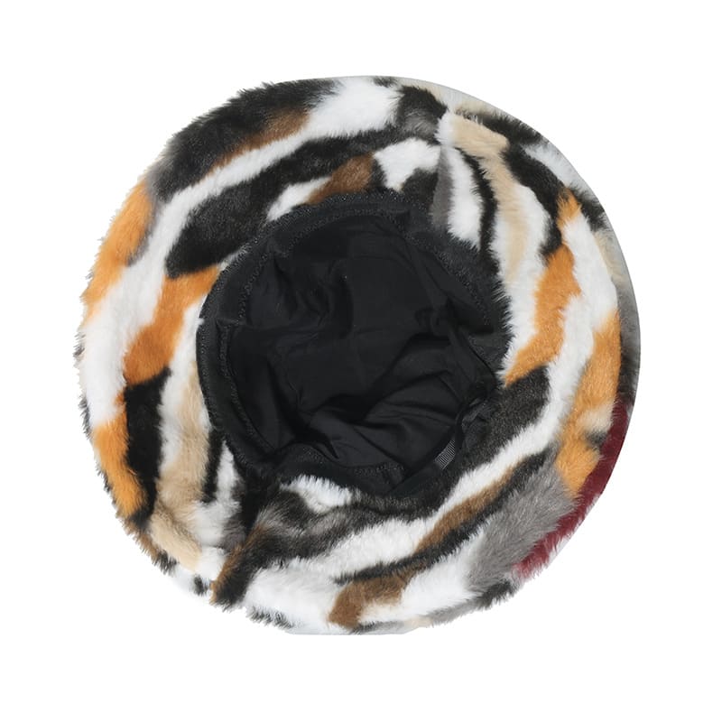 Winter Striped Fur Bucket Hat