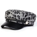 Women Leopard Print Plush Leather Sailor Cap