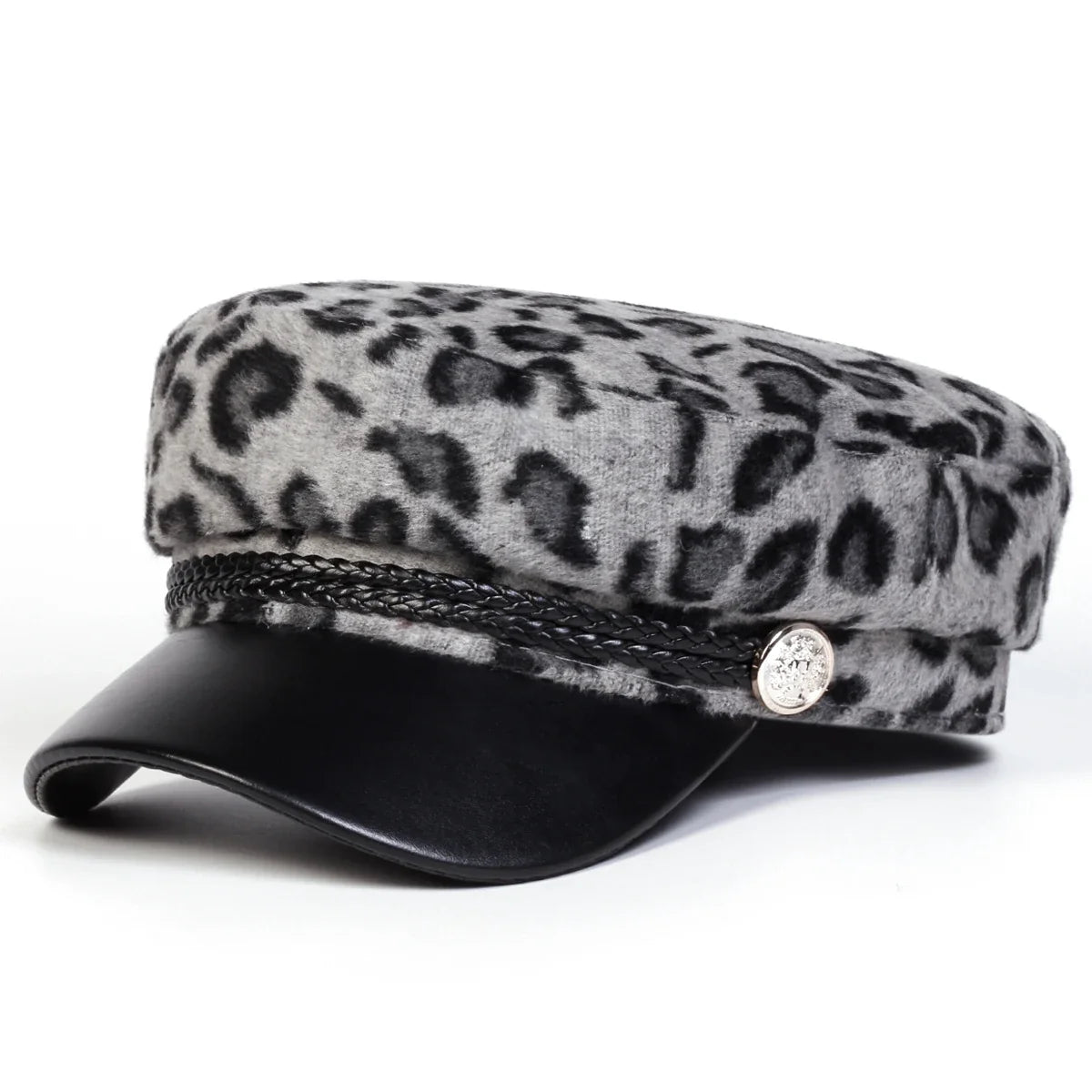 Women Leopard Print Plush Leather Sailor Cap