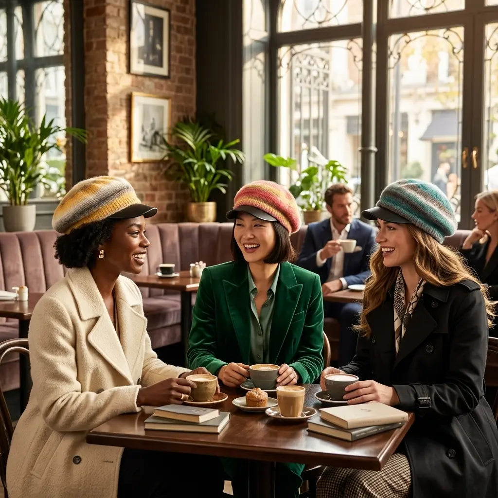 Rainbow Gradient Pleated Wool Beret