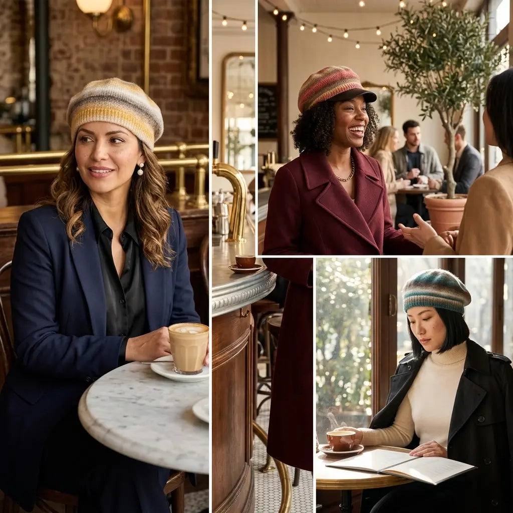 Rainbow Gradient Pleated Wool Beret