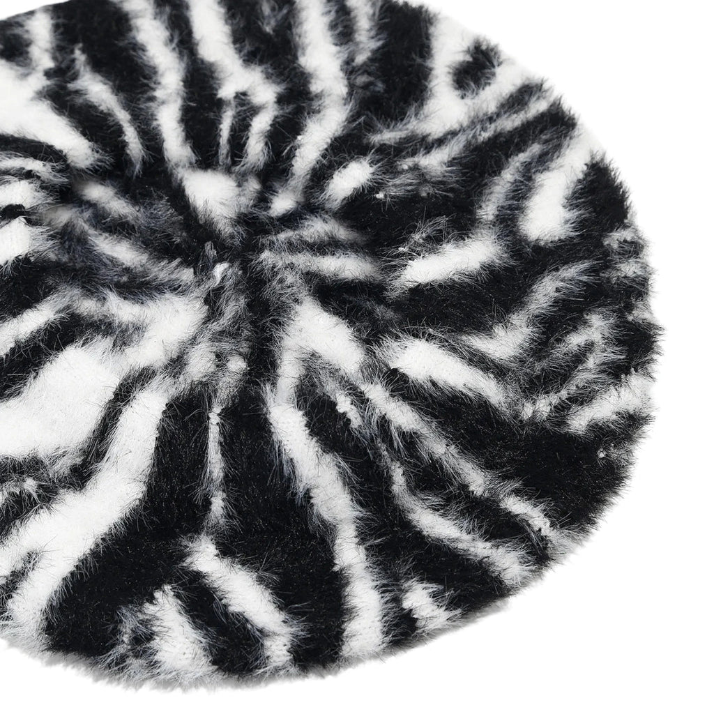 Women Zebra Pattern Plush Beret