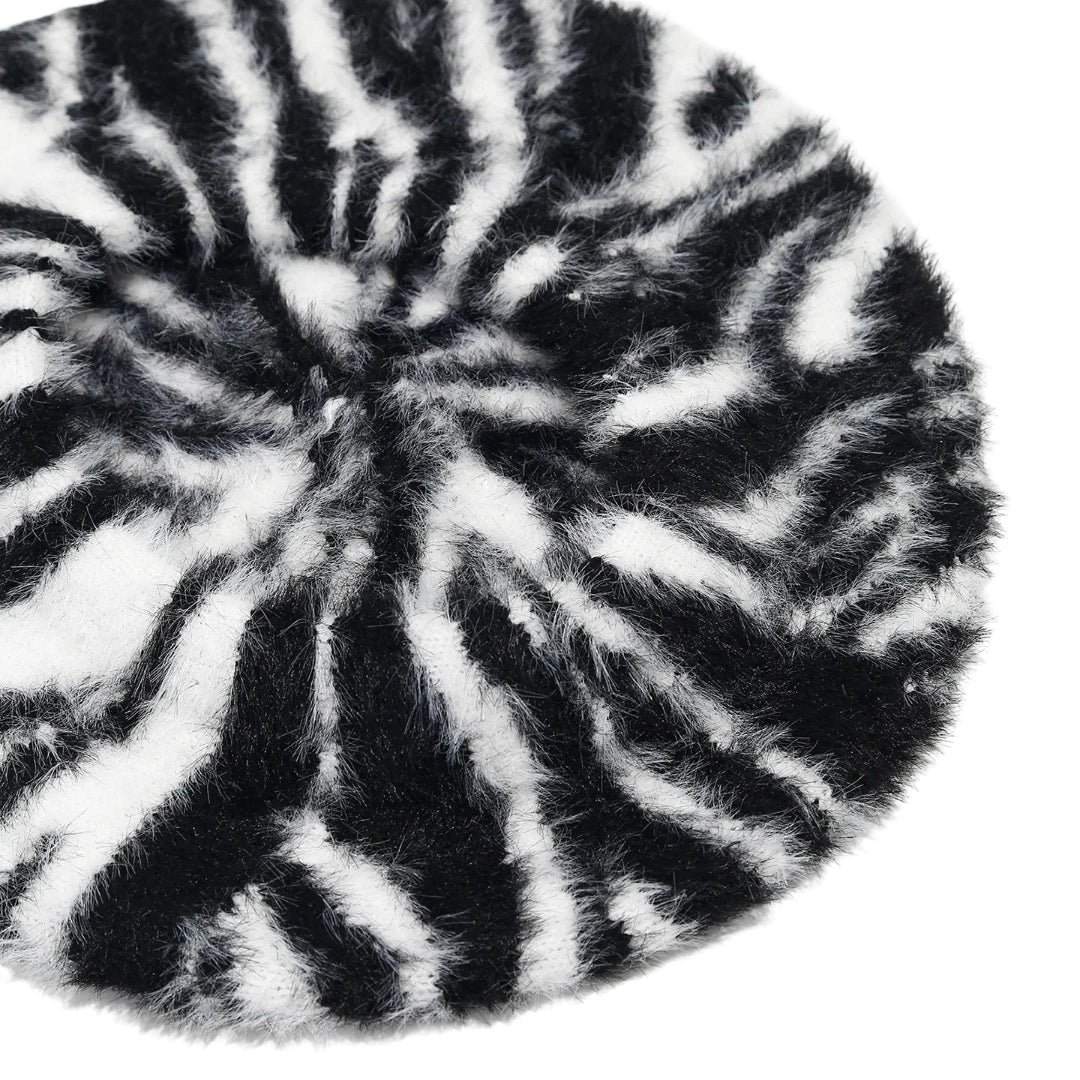 Women Zebra Pattern Plush Beret