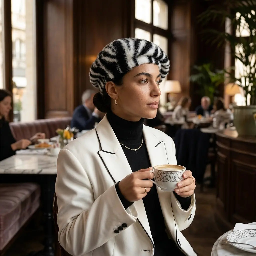 Women Zebra Pattern Plush Beret