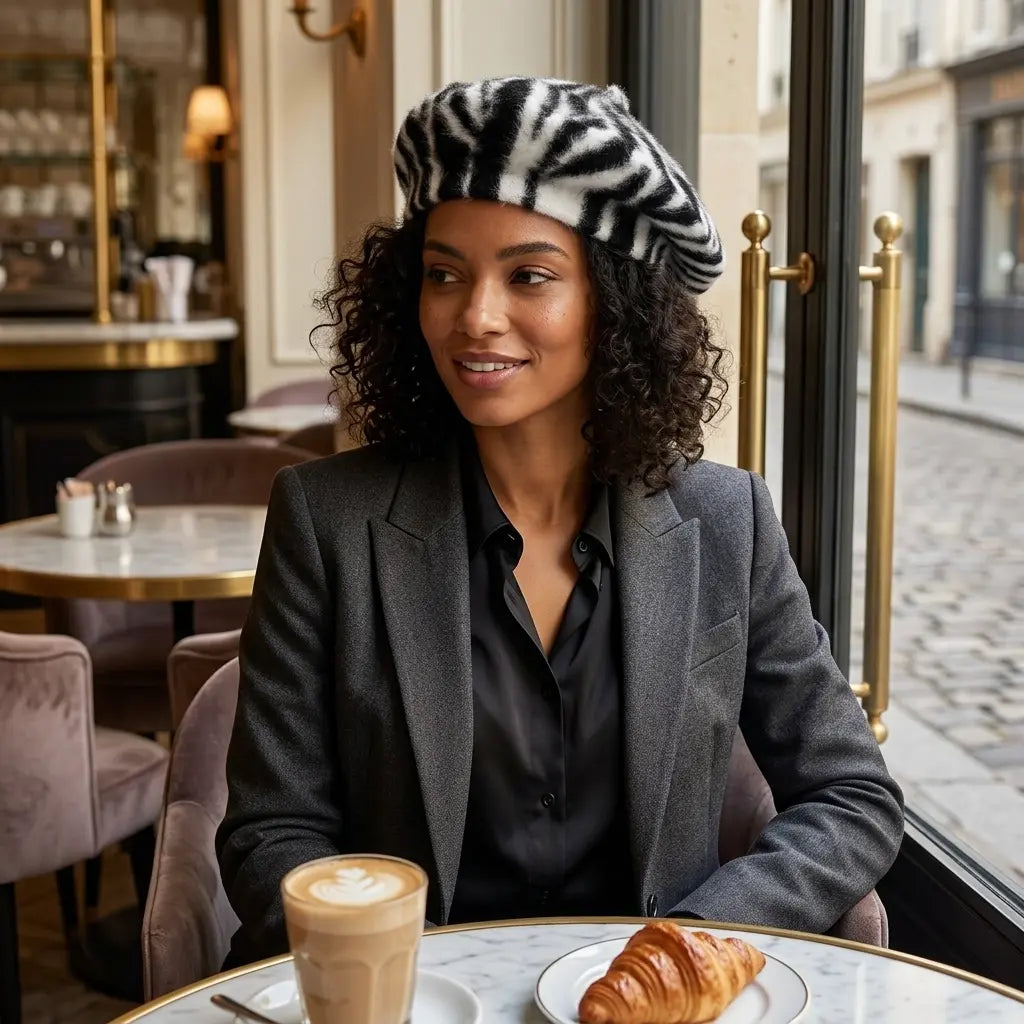 Women Zebra Pattern Plush Beret