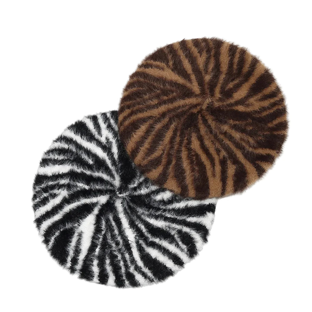 Women Zebra Pattern Plush Beret