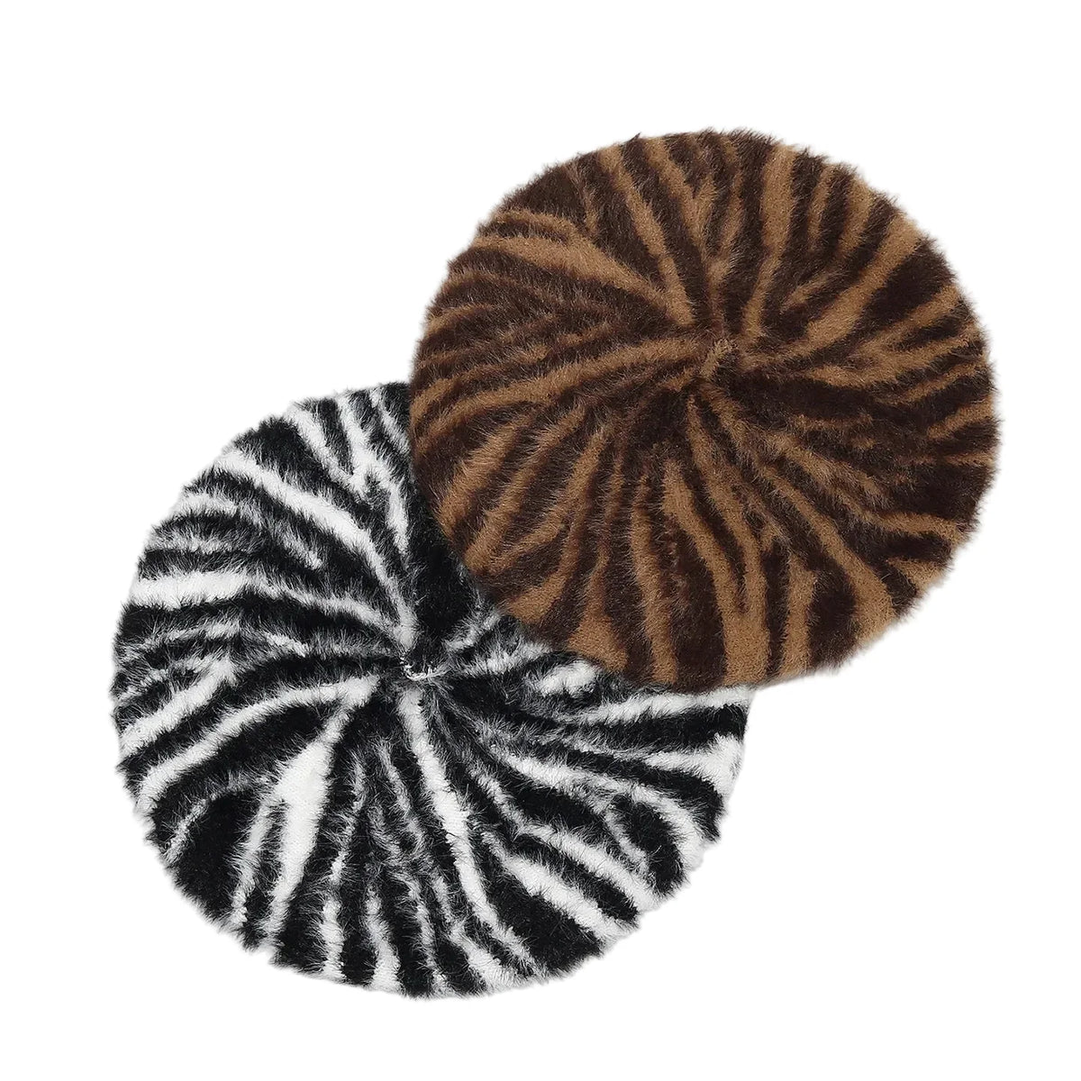 Women Zebra Pattern Plush Beret
