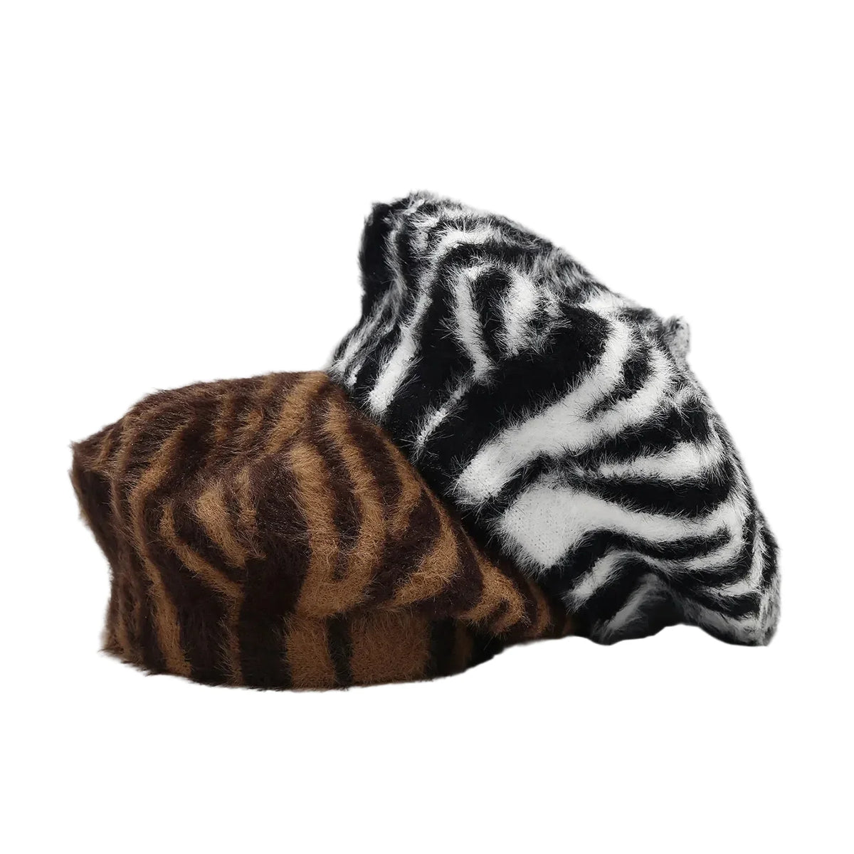 Women Zebra Pattern Plush Beret