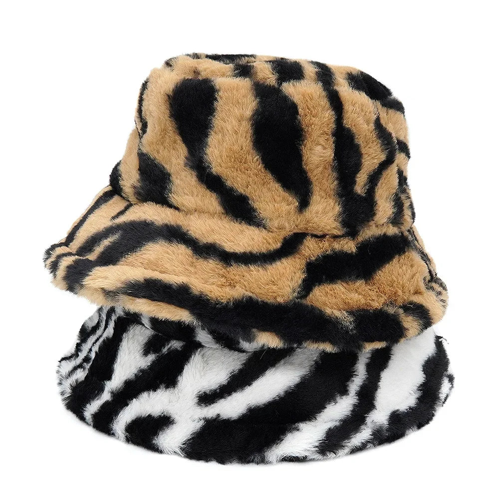 Zebra Skin Pattern Fur Bucket Hat