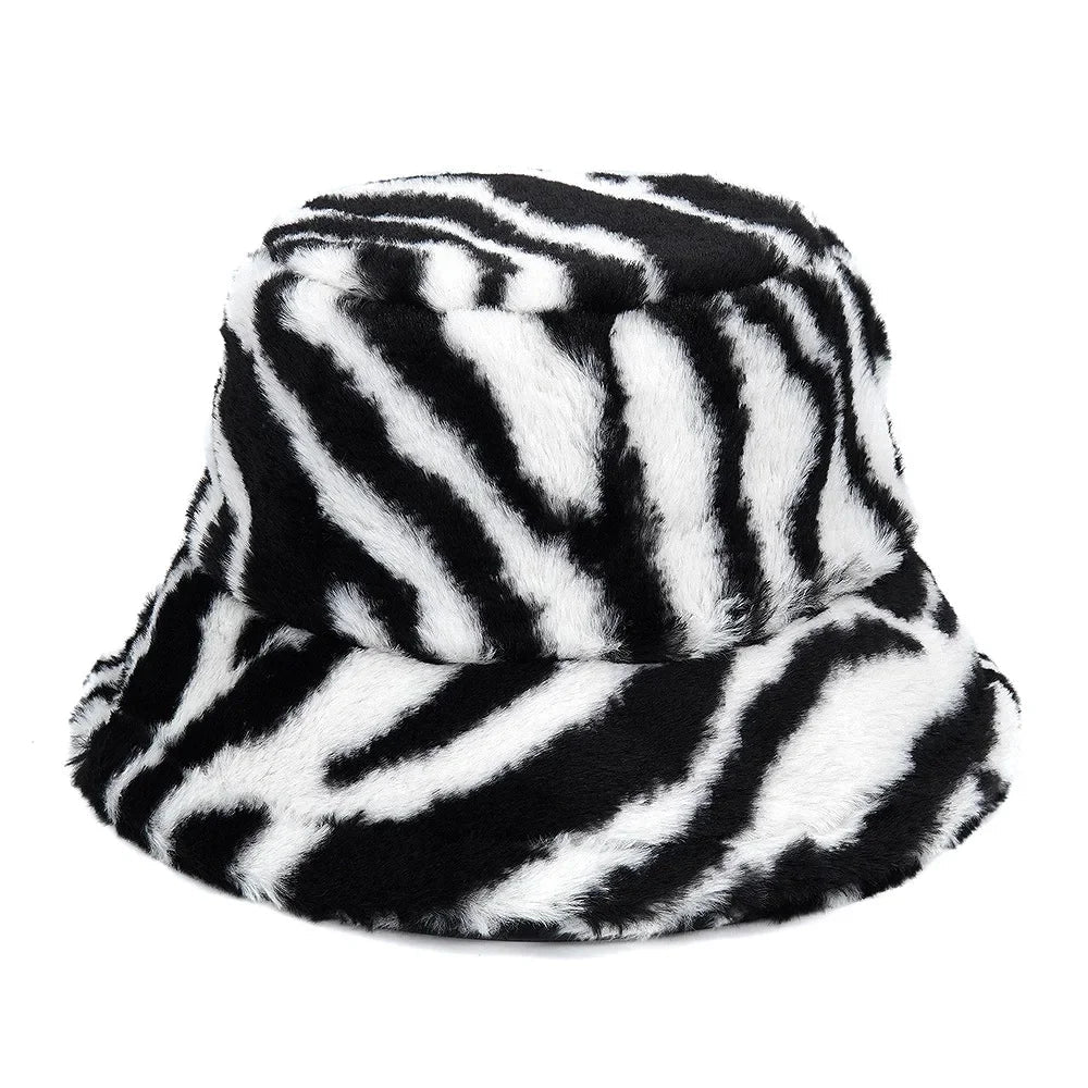 Zebra Skin Pattern Fur Bucket Hat
