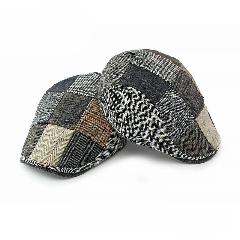 Davison Gray Herringbone Patchwork Flat Cap