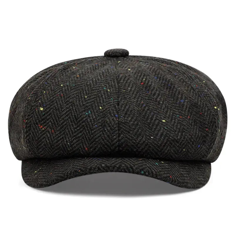 Flecked Herringbone Wool Newsboy Cap