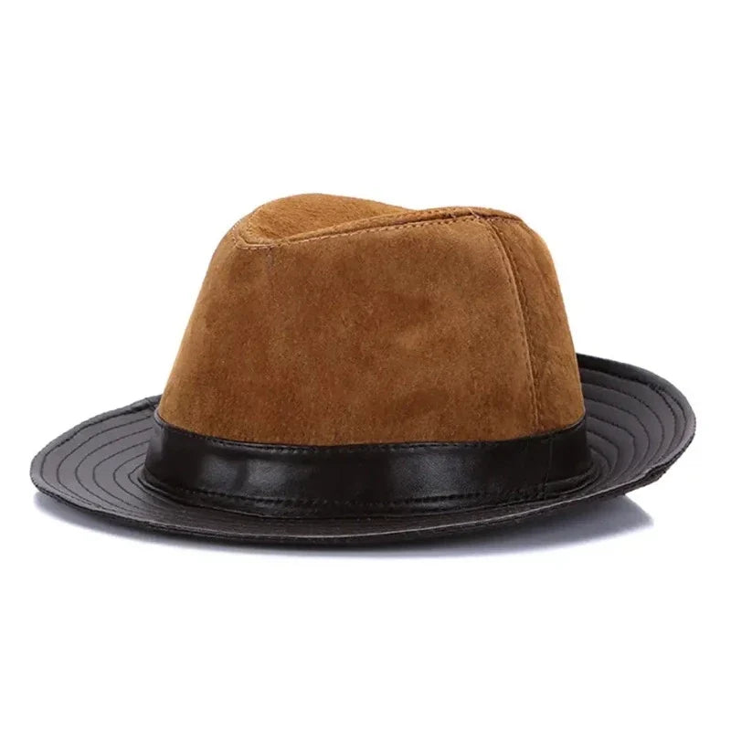Genuine leather suede fedora hat